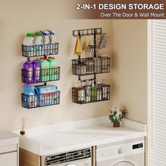 Adjustable Over The Door Organizer Metal Hanging Shelf with Baskets and Hooks