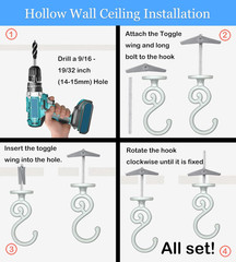 2 Sets S-Shaped Heavy Duty Ceiling Hook,For Wood, Concrete & Drywall, for Hangin