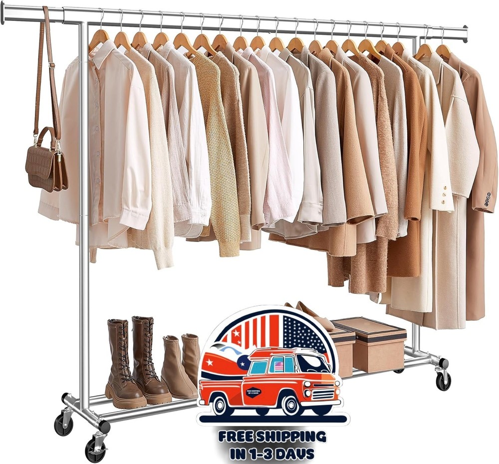 Perchero para colgar ropa con riel extensible, capacidad de carga de 330 lb, NEW