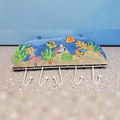 Towel Coats Rack Wall Mount 5 Hooks. Sealife Multicolor. Undersea Fish. Nautical