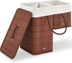 Foldable Stair Basket with Lid & Handles for Toys, Clothes & Books – Brown