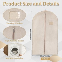 5 Packs Cotton Garment Bag for Hanging Clothes, 40″ Breathable Hanging Suit C…