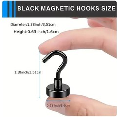 6 Pack 110 Lbs Magnetic Hooks Heavy Duty, Neodymium Magnet Hooks, Strong Black M