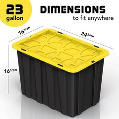 Heavy-Duty Black 12/17/23-Gallon Plastic Storage Bin with Snap Lid