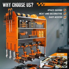 Garage Tool Organizer with 4 Tier,Drill Holder Wall Mount,Heavy Duty Rack with H