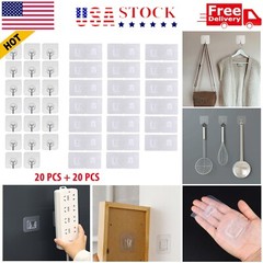 40 PCS Adhesive Sticky Hooks and Double Sided Wall Seamless Hangers Transparent