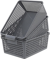 Large Grey Storage Baskets – 3-Pack Plastic Organizer Set for Home & Office