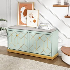 Shoe Storage Cabinet with Bench 2 Flip Drawers Shoe Rack Storage Organizer Green