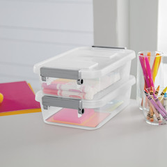 (2 pack) Sterilite 2.7 Qt. Modular Latch Box Plastic with Clear Base & Lid, Gray