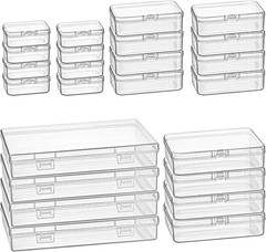 24 Pieces Mixed Sizes Rectangular Empty Mini Clear Plastic Organizer Box | Hinge