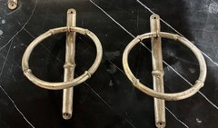 Vintage Set SILVER Metal Faux Bamboo Towel Racks Hollywood Regency 1970s Spain