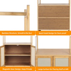 Large Bamboo Garment Rack Coat Storage Shelves Clothes Rail+ Pant Rack + Cabinet