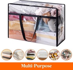 4 Pack Clear Clothes Storage Bags, 60L Plastic Blanket Storage Bag