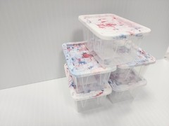 5 x Lowe’s Teeny Tote Mini Plastic Storage Totes New, Clear Tye Dye Lids