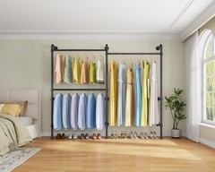 P2 Industrial Pipe Clothes Rack, Wall Mounted Open Closet System with 3 Hangi…