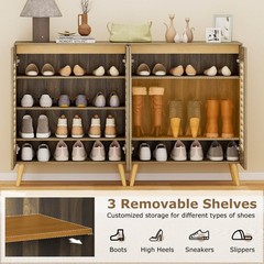 Shoe Cabinet w/2 Louvered Doors&3 Removable Shelves,5-Tier Narrow Cabinet Walnut