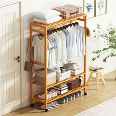 Heavy Duty Wooden Clothes Rail Rack Garment Hanging Stand Corner Open Wardrobe