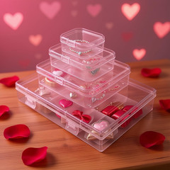 24 Pieces Mixed Sizes Rectangular Empty Mini Clear Plastic Organizer Box | Hinge