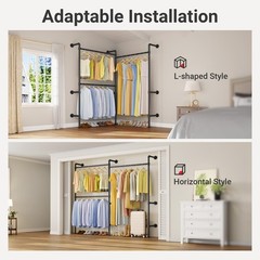 P2 Industrial Pipe Clothes Rack, Wall Mounted Open Closet System with 3 Hangi…