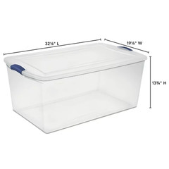 105 Qt. Clear Plastic Latching Box Storage Container Blue Latches with Clear Lid