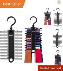 Space-Saving 2-Pack Tie Hanger – Securely Holds 20 Ties, Glossy Black Finish