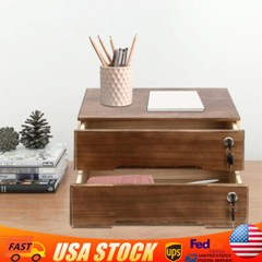 2-tier Wooden Desktop Storage Box W/Lockable Drawers Walnut Flat File Cabinet