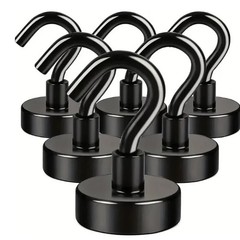6 Pack 110 Lbs Magnetic Hooks Heavy Duty, Neodymium Magnet Hooks, Strong Black M