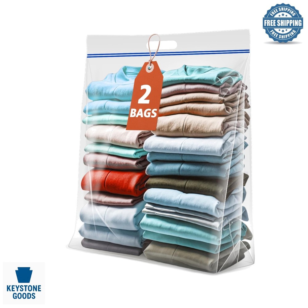Heavy Duty Clear Storage Bags 25 Gallon, 2 Pack