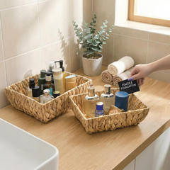 3 Pack Hand Woven Wicker Baskets for Organizing – Natural Storage Bins Set