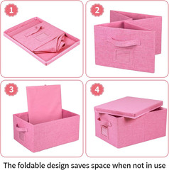 Collapsible Storage Bins with Lids – 2 Pack, Pink Organizer for Closet & Toys