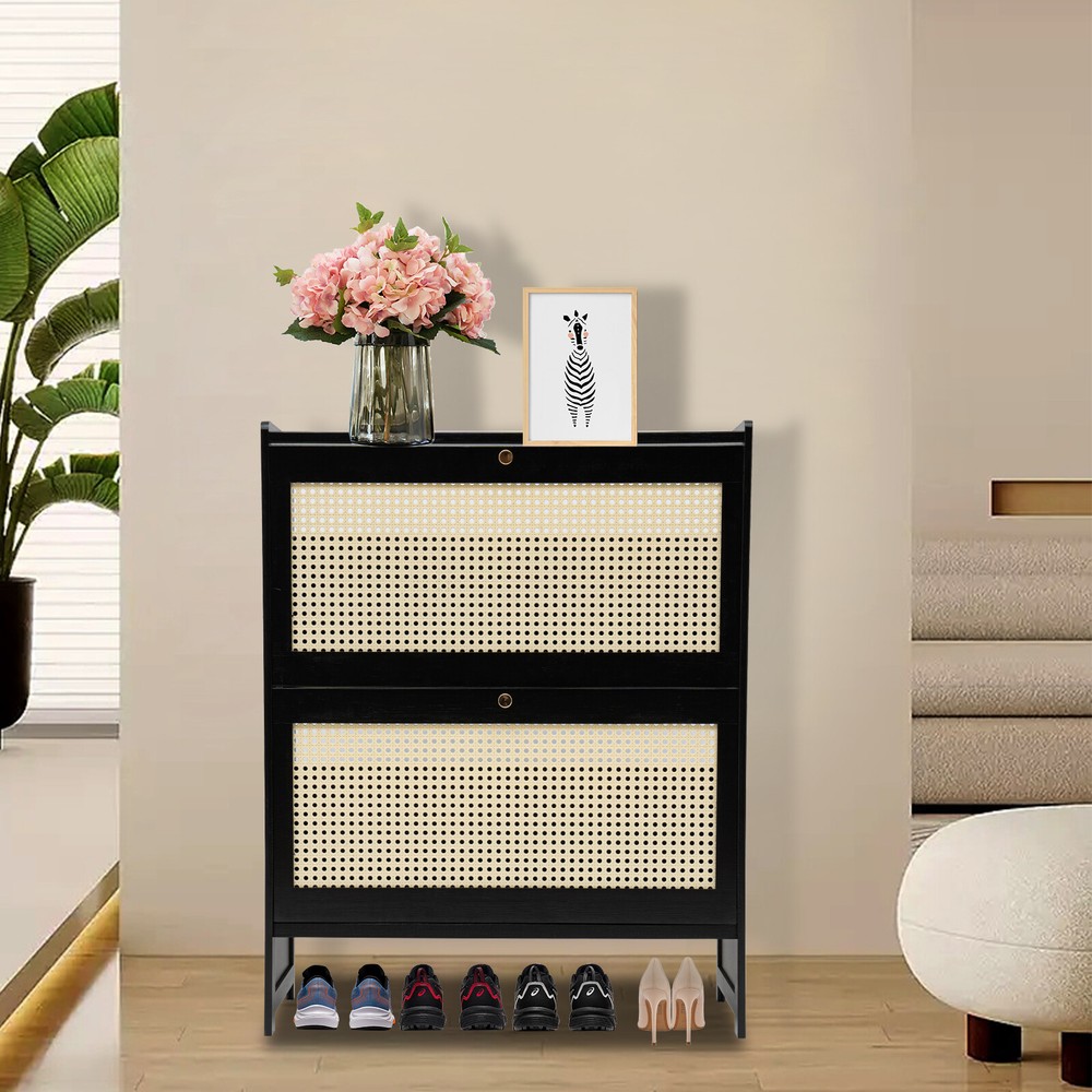Natural Rattan Shoe Cabinet, Free Standing Shoe Racks, Shoe Cabinet
