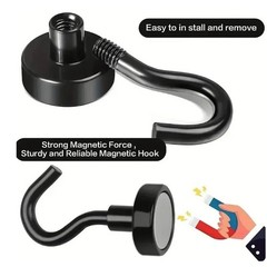 6 Pack 110 Lbs Magnetic Hooks Heavy Duty, Neodymium Magnet Hooks, Strong Black M