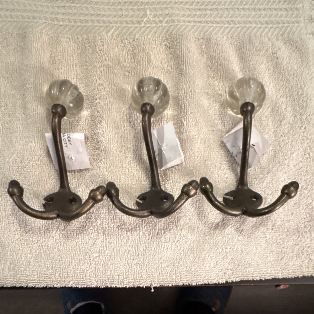 Set of 3 Wall Mounted Metal & Glass Ball Hooks Bronze Metallic Finish