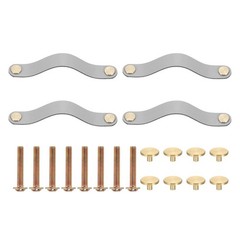 4 Pcs Leather Drawer Pulls 6.3 Inch Hole Center Dresser Door Handle Gray