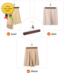 10 Pack Wooden Pants Hangers Cherry Closet Organizer Non Slip Trouser Hangers