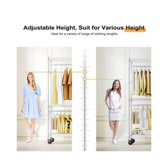 White 3 Tiers Heavy Duty Steel Rolling Clothes Rack with 2 Rods and Side Hooks,
