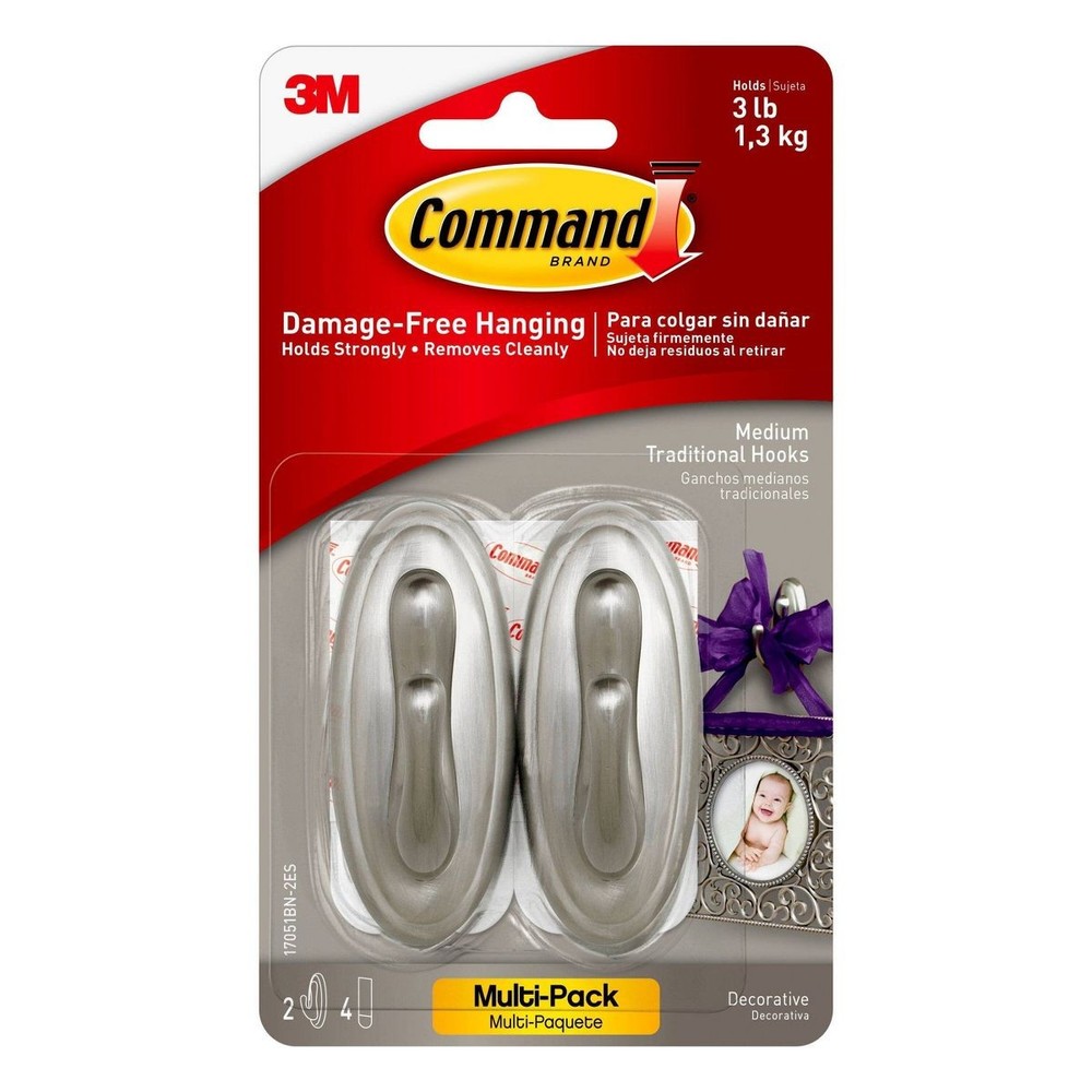 Medium Sized Traditional Decorative Hooks Nickel: Wall Hooks for Curtain Rods