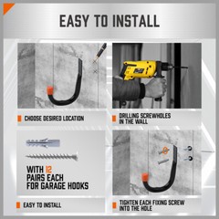 6-Pack Steel Garage Storage Utility Hooks Wall Organizer Tool Hanger H-D Screws