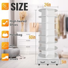 8-Tier Rotating Shoe Rack with 2 Drawers & 5 Wheels – 360° Storage Carousel