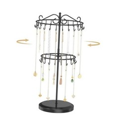Rotating Necklace Holder Organizer Display Stand with 42 2 Tier Glossy Black