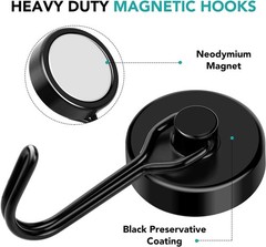 DIYMAG Black Magnetic Hooks Heavy Duty 120LBS Strong Magnets 8 Pack Swivel Hooks