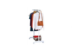 Adjustable Metal Rolling Garment Clothes Rack with Wheels Chrome White