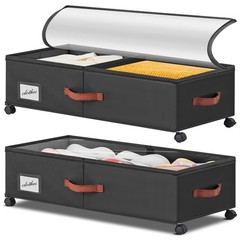 Under Bed Storage Containers with Wheels 9.5 inches inch height, Black