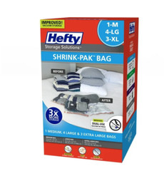 Hefty Shrink-Pak 1 Medium, 4 Large, 3 Extra-Large Vacuum Compression Storage Bag