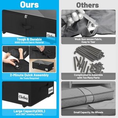 Under Bed Storage with Wheels, 2-Pack 10″ Height XXL 60L Rolling Storage Bins…