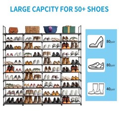 10-Tier Large Capacity Metal Shoe Rack 80-Pair Shoe Storage Organizer – Black
