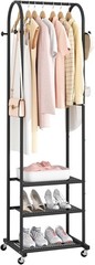 Heavy Duty Clothing Rack with Wheels,Modern Garment Rack with 3 Metal Shelves