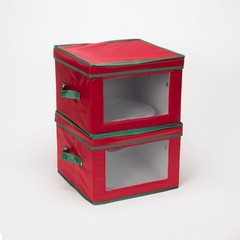 536RED Holiday China Storage Chest with Lid and Handles Dinner Plate Red Canvas