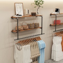 2 In 1 Industrial Pipe Clothes Rail Floating Wall Hanging Display Storage Shelf