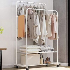 Heavy Duty Double Rods Clothes Hanging Rack Moveable Clothes Rail Stable Base US